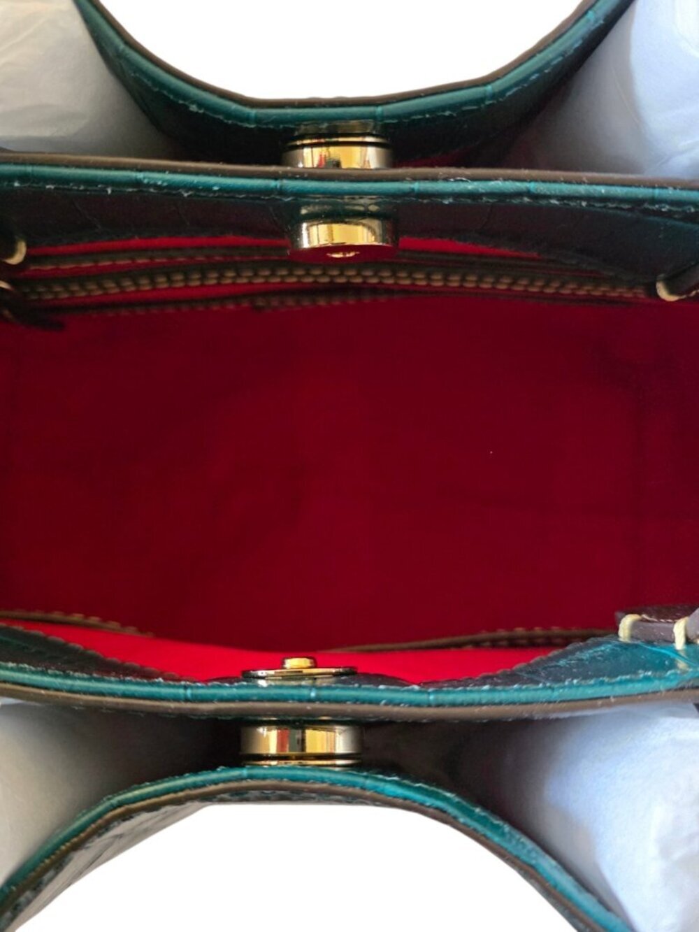 Dooney & Bourke Oakdale Brenna Croc Embossed Leather Bag Deep Teal NWT Rare - Picture 9 of 16